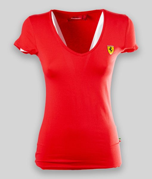 T-shirt Ferrari Con Scollo A V Donna
