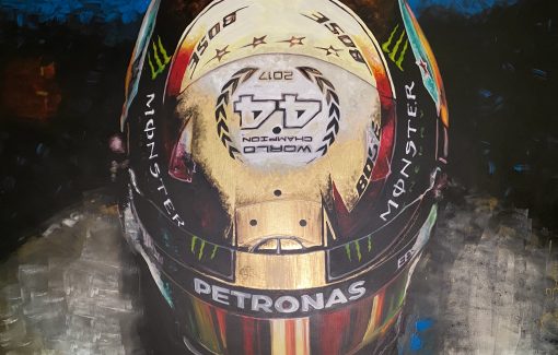 Quadro in acrilico e foglia d' oro Lewis Hamilton 140x90cm